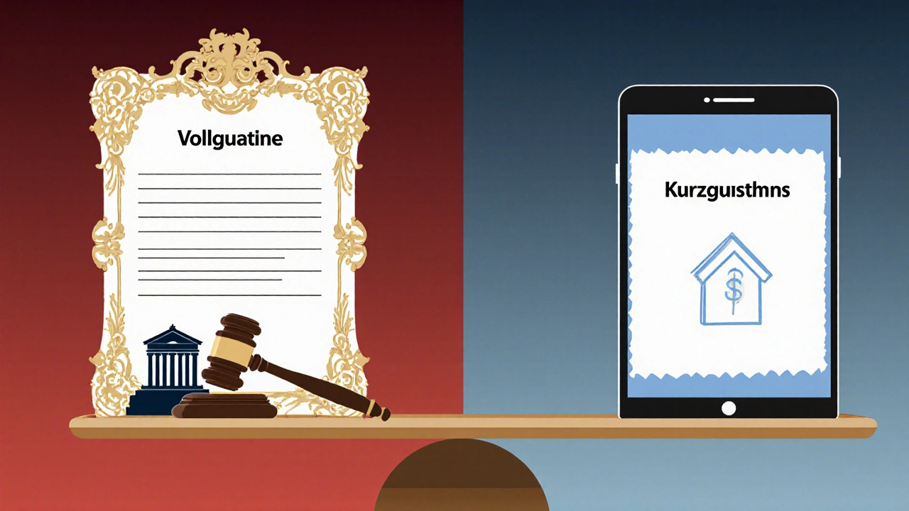 Eine Waage vergleicht ein rechtlich bindendes Gutachten mit einer einfachen Schätzung.