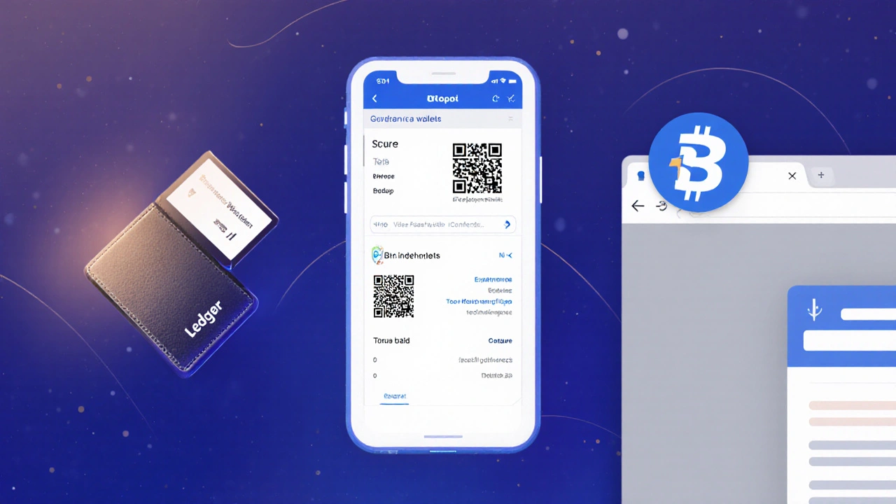 Vergleich von Hardware‑Wallet, Smartphone‑Software‑Wallet und Browser‑Erweiterung.