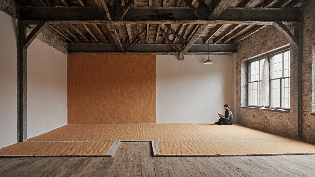Grundriss eines Lofts mit akustisch behandelten Flächen, unveränderte Tragwerke und ruhige Atmosphäre.