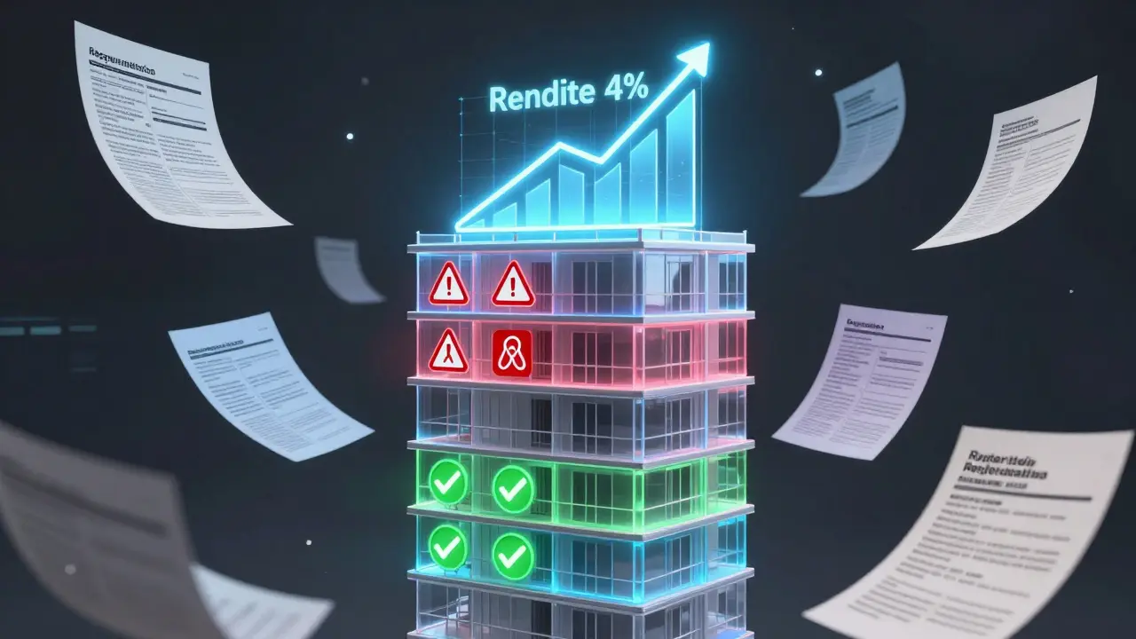 Transparent building showing legal vs illegal short-term rentals with rising profit graph.