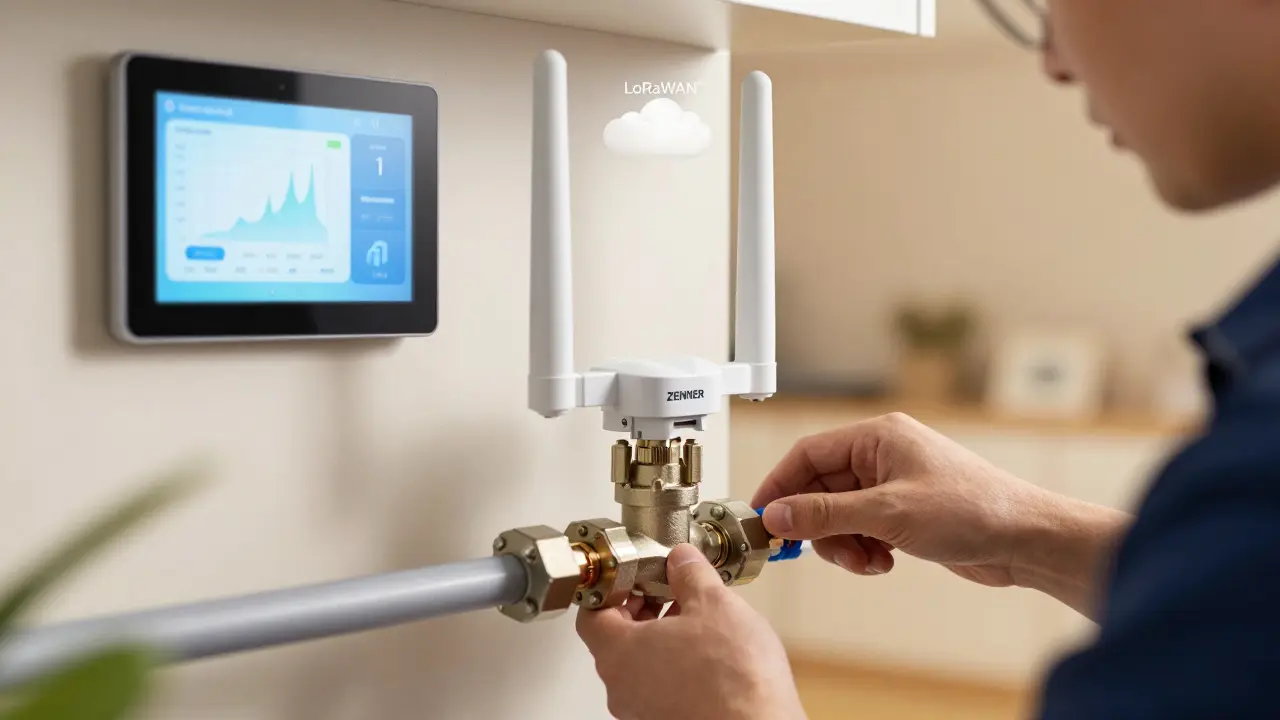 Ein professionell installiertes Ventilsystem steuert den Hauptwasserzulauf eines Hauses.