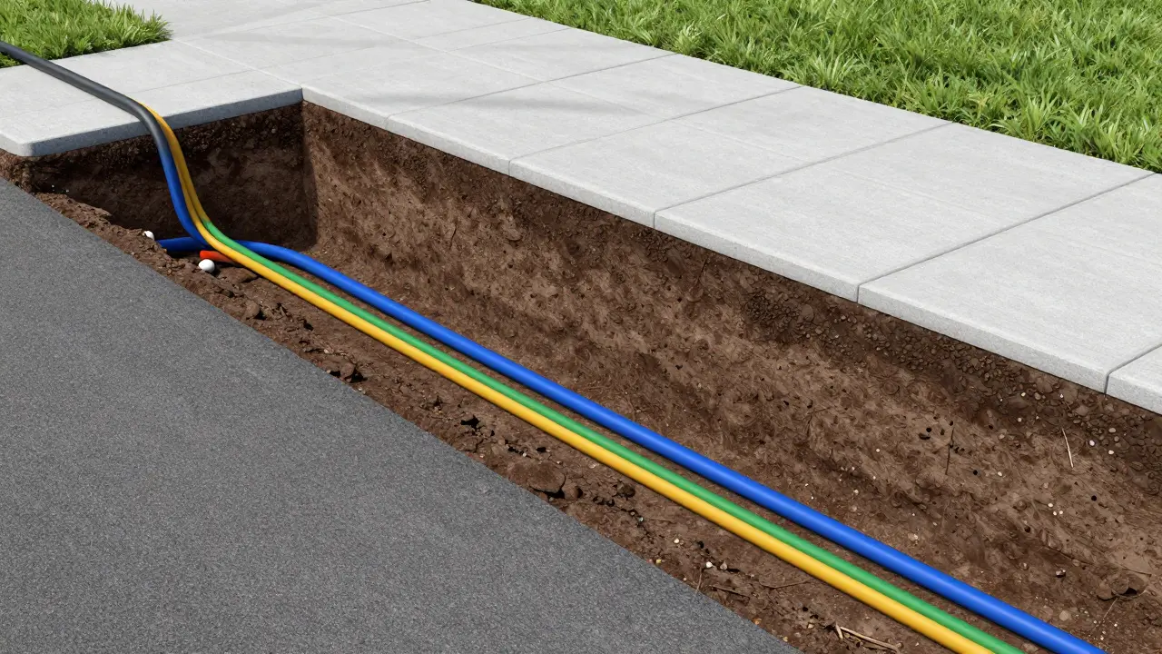 Schematische Darstellung von unterirdischen Versorgungsleitungen im Boden.