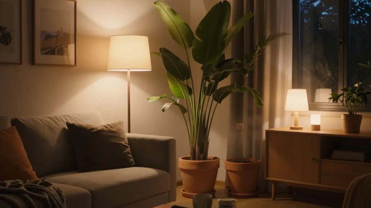 Warmes Abendlicht beleuchtet Pflanzen und schafft Schatten