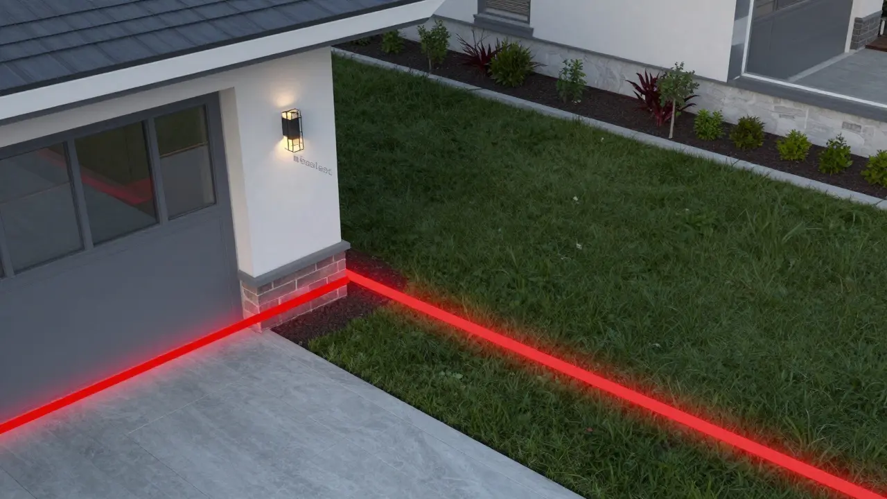 Draufsicht auf eine Grundstücksgrenze mit markierter Baulast-Sperrzone.