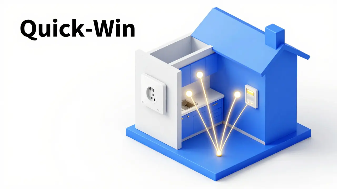 Isometrische Darstellung einer drahtlosen Smart-Home-Vernetzung in einem Haus.