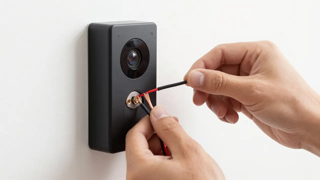 Nahaufnahme der Verkabelung einer Videotürklingel an einer Hauswand