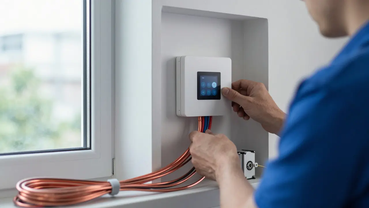 Elektriker installiert Smart-Home-Steuerung in neuer Wand