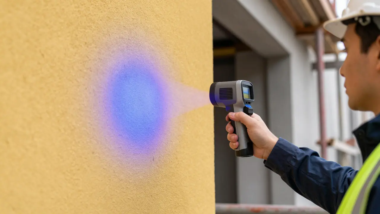 Inspektor nutzt Wärmebildkamera zur Erkennung versteckter Feuchteschäden