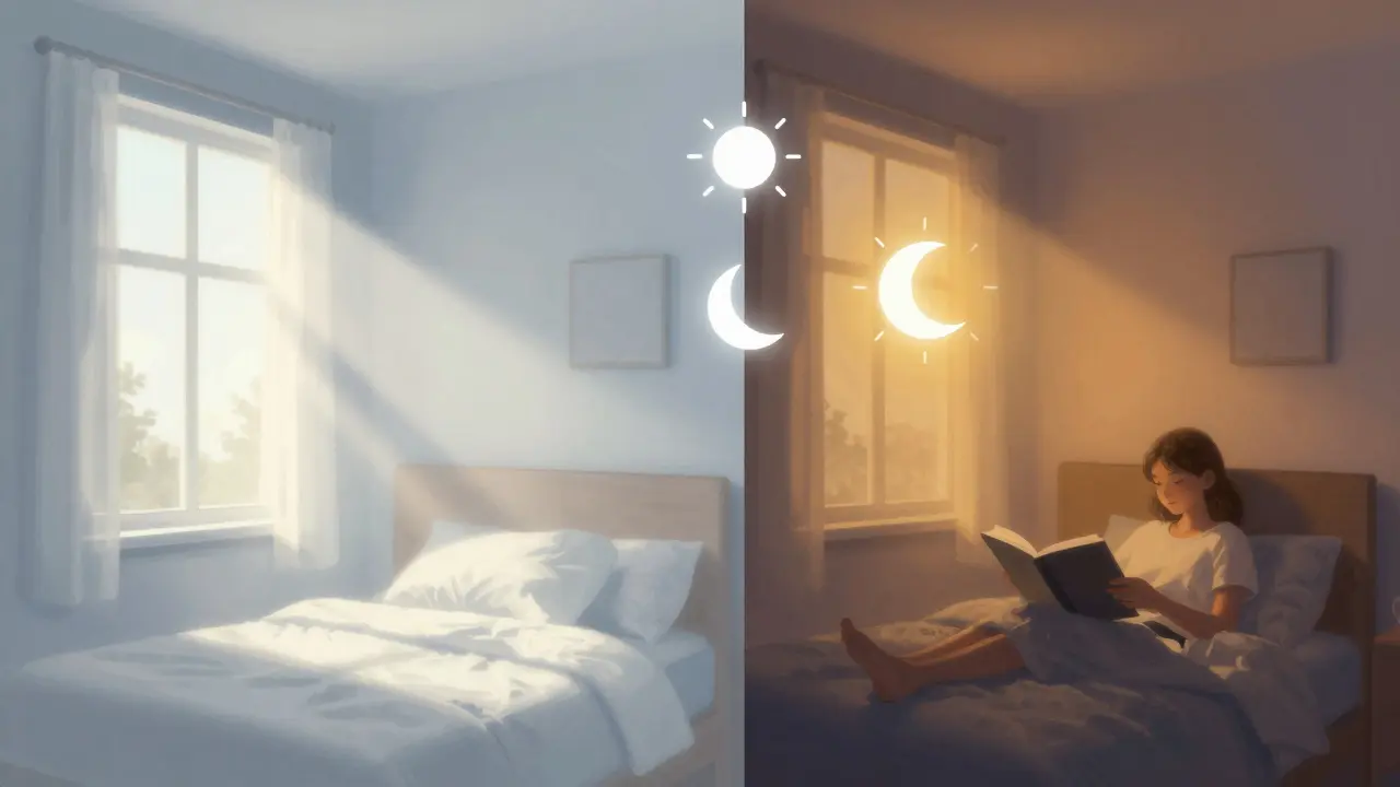 Konzeptillustration: Automatisierte Lichtsteuerung von Morgen bis Abend