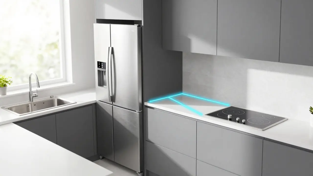 Moderne Küche mit visualisiertem Arbeitsdreieck