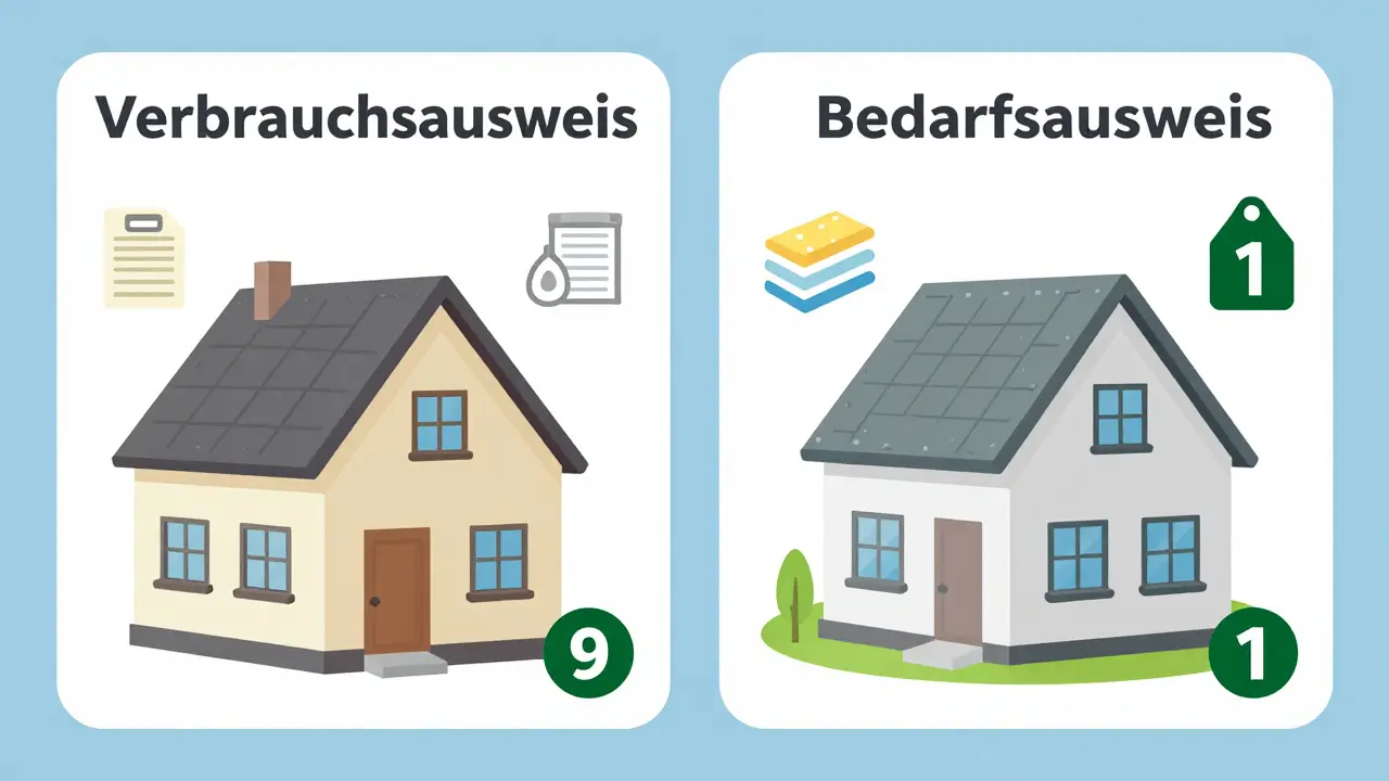 Vergleich von Altbau mit Verbrauchsausweis und Neubau mit Bedarfsausweis