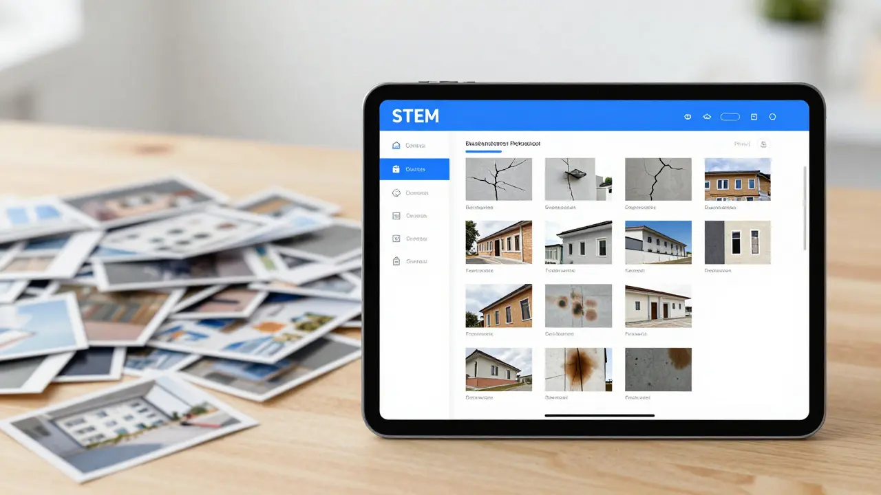 Vergleich zwischen chaotischen Fotos und einem organisierten digitalen Mängelprotokoll
