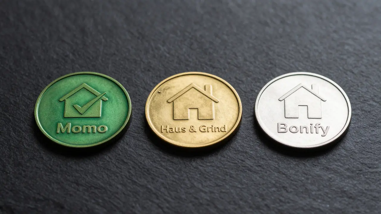 Drei farbige Token auf dunkler Oberfläche symbolisieren Tools
