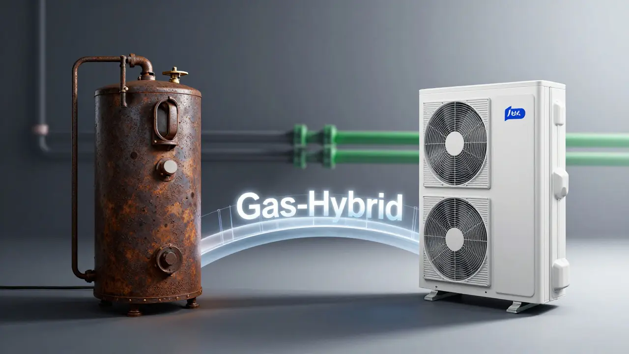 Konzeptionelle Darstellung einer Gas-Hybrid-Heizung als Übergangslösung