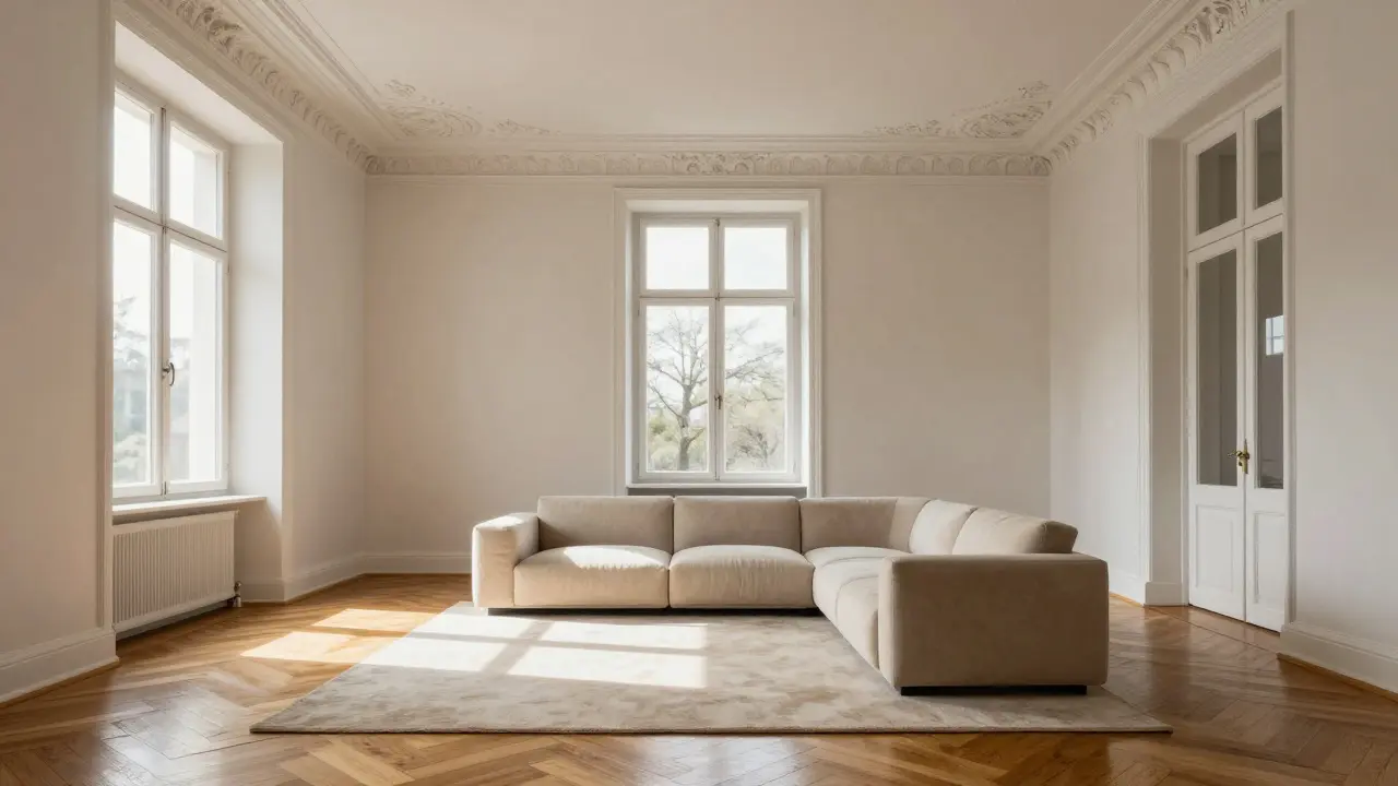 Altbau-Wohnzimmer einrichten: Stuck, Parkett und moderne Akzente perfekt kombinieren