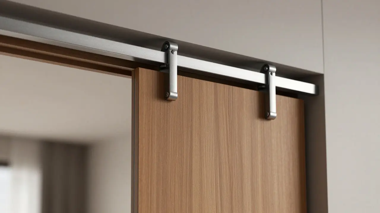 Detailaufnahme der Führungsschiene einer massiven Holzschiebetür