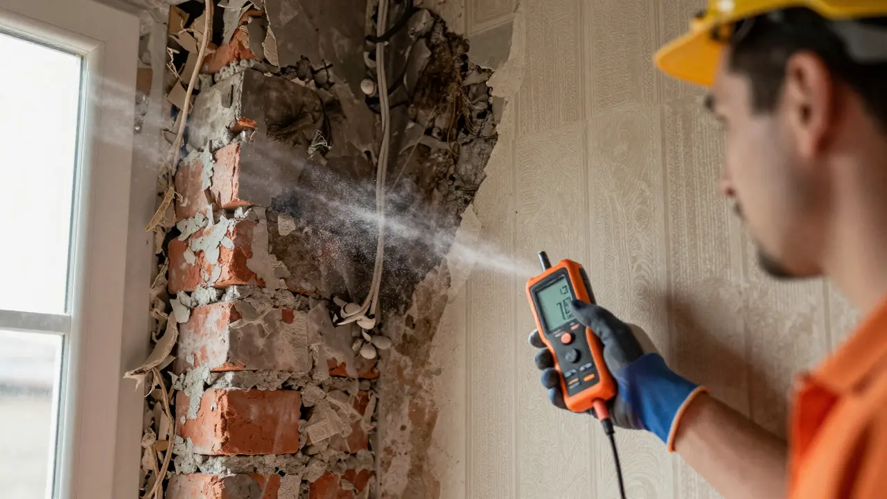 Inspektion feuchter Wände und alter Leitungen im Altbau