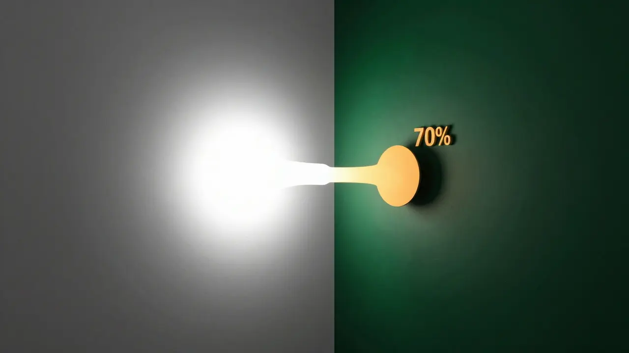 Kontrast zwischen kühlem Licht auf Grau und warmem Licht auf Grün