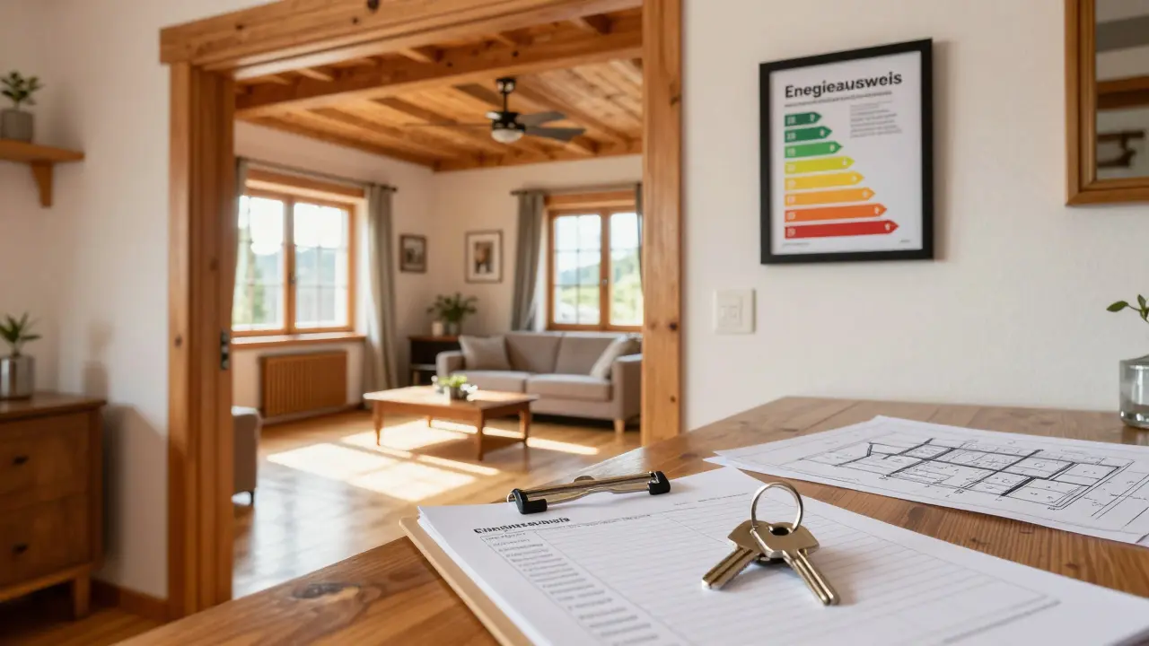 Schlüssel und Checkliste vor dem Eingang eines österreichischen Hauses