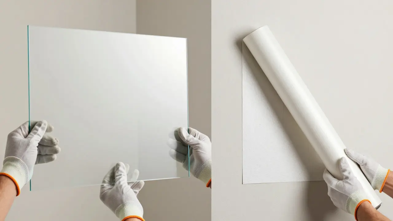 Vergleich schweres Glas und leichte PVC-Folie