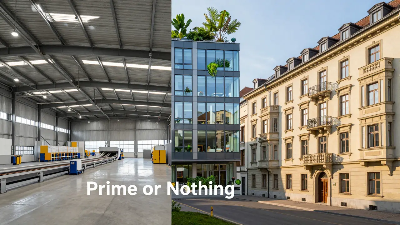 Vergleich von Logistikzentrum, Wohnhaus und Bürogebäude in Österreich