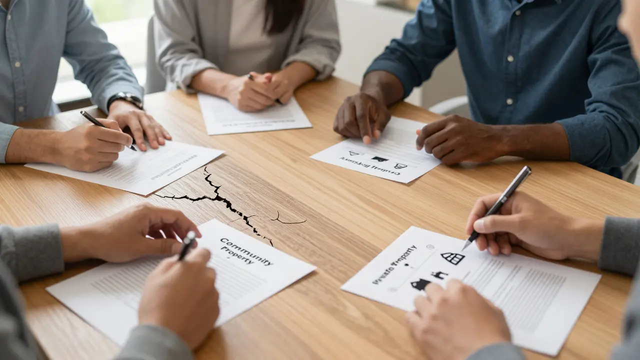 Besprechungstisch mit Dokumenten zur Aufteilung von Gemeinschafts- und Sondereigentum