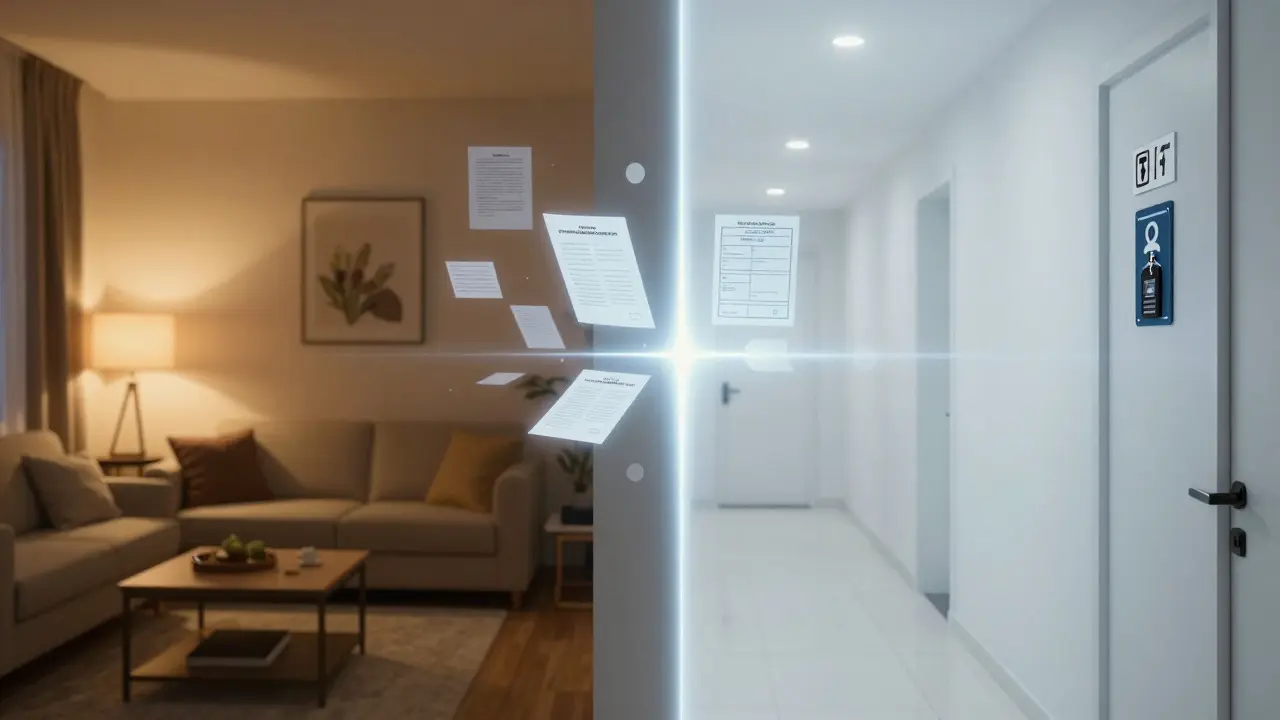 Conceptual art showing the divide between private home and commercial hotel usage