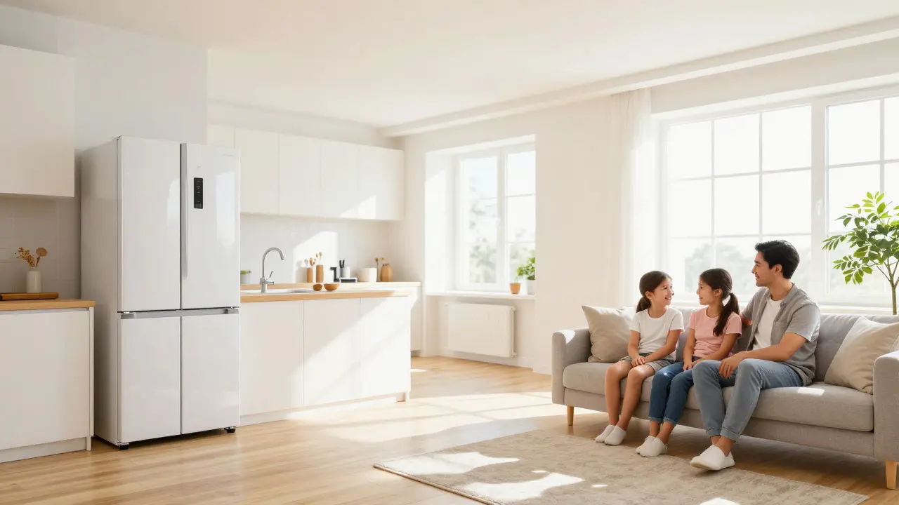 Familie genießt ihre modernisierte, energieeffiziente Wohnung