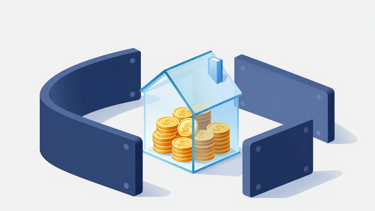 Glass house filled with coins surrounded by steel barriers illustrating strict loan criteria