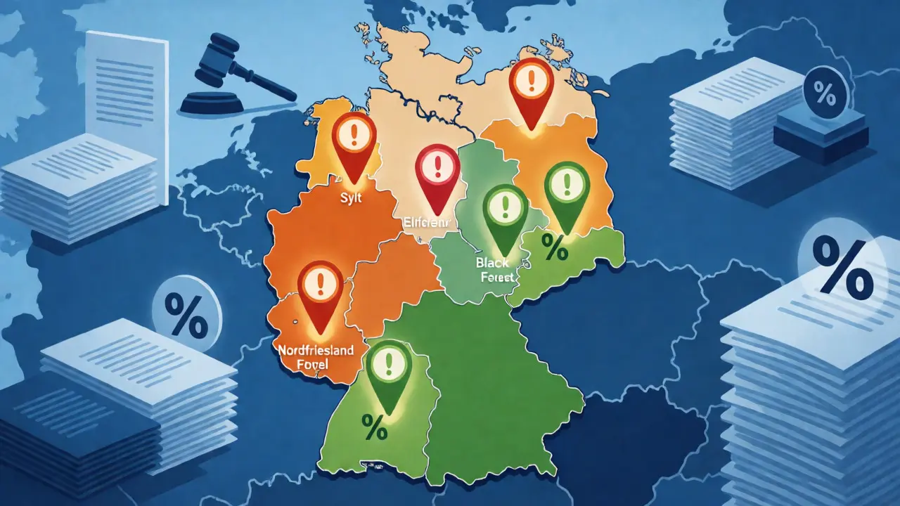 Konzeptionelle Karte von Deutschland mit Preis- und Regulierungs-Hotspots